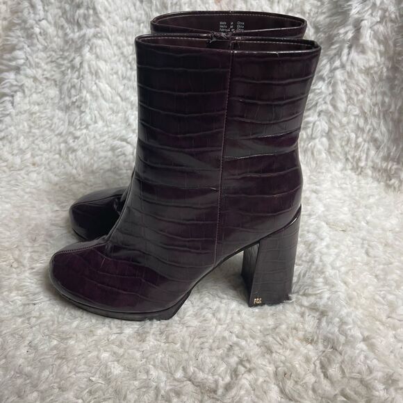 Rachel Zoe  Maya Deep Mahogany Croc-Embossed Faux leather Platform Boots lSZ8.5 - Picture 2 of 10